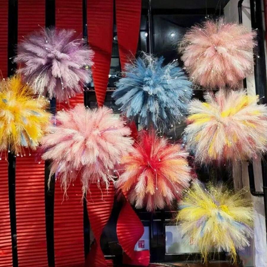 10pcs/Pack 45cm Colorful Artificial Pampas Grass Feather Flowers, Wedding Decor, Store Display, Firecracker - Multicolor - View 1