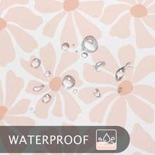 淡粉色雏菊花卉浴帘，波西米亚风春日花朵浴帘，适合女孩浴室，现代简约白色防水布浴帘套装，浴室装饰及配件