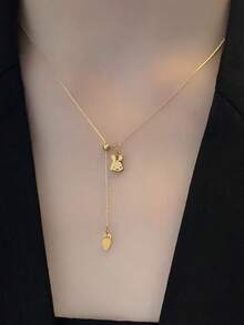 1pc Rabbit & Carrot Design Necklace, Elegant Rabbit Carrot Pull Pendant Clavicle Chain, Easter Gift - Gold - View 3