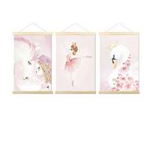 Bộ 3 tranh hoạt hình không khung 30x40cm, hình thiên nga hồng dễ thương trang trí phòng ngủ, tranh sơn dầu hình chim hồng hạc in hình poster cho phòng ngủ. - Hồng - Xem 5