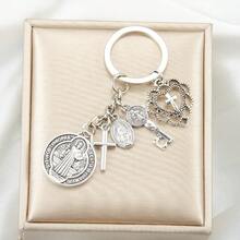 One Religious Novelty Keychain, A Circular Keychain With Multiple Accessories Assembled Together. The Keychain Of Saint Benedict And The Virgin Mary Cross, A Religious Prayer Protection Keychain Pendant, Can Be Used For Packaging, Decorating Mobile Phones, And Is A Beautiful Creative Gift. - 1 - Xem 1