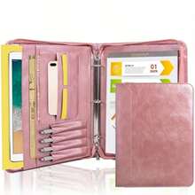 Women Portfolio, Zipper Binder Portfolio For Women, 3 Ring Binders 1 Inch, PU Leather Padfolio Folder, Business Portfolio Organizer With A4 Legal Pads, Thin PU Leather Professional Binder, Gift For Her - 玫瑰金 - 查看 11