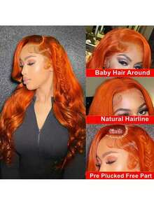 34 Inch Glueless Wigs Human Hair Pre Plucked #350 Ginger Orange 13x4/13*6 HD Lace Front Wigs Human Hair Glueless 200% Density Body Wave Lace Front Wigs Human Hair With Baby Hair - S350 - 查看 7