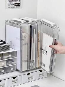 1pc Multifunctional Certificate And Document Storage Box, Desktop Organizer Box, Large Capacity, Waterproof & Dustproof File Storage Box, Suitable For Storing And Organizing Certificates, Awards, Documents, Books, Exam Papers And Small Items, Ideal For Bedroom, Office And Dorm Drawer Organization And Storage - Clear - View 2