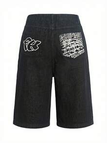 Women's Loose Casual Printed Pocket Bermuda Shorts - Black - View 4