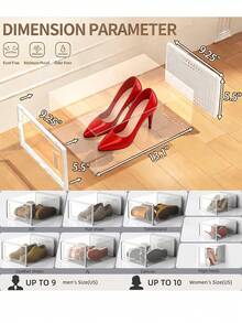 12-Pack Plastic Stackable Shoe Box Set - Clear | Foldable Shoe Storage Container | Sneaker Bins | Shoe Rack Box | Transparent | Portable Stacking Shoe Boxes Front Open - trắng - Xem 5