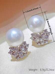 1 Đôi bông tai hình giọt nước thanh lịch đính đá Cubic Zirconia và ngọc trai giả, thích hợp làm quà tặng cho nữ nhân dịp Lễ Tình nhân, đám cưới, lễ đính hôn, kỷ niệm, tiệc tùng, quà tặng cho mẹ, Ngày của Mẹ. - Bạc - Xem 6