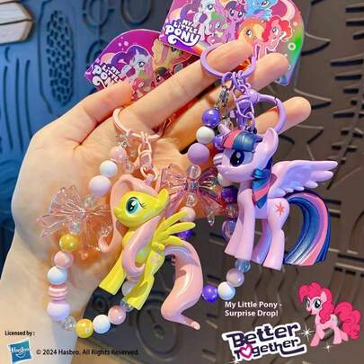 1 pieza Llavero con cuentas de My Little Pony, Lindo encanto de mochila de Twilight Sparkle y Fluttershy, regalo decorativo de pony colorido, se puede colgar en la muñeca o usar como correa para teléfono