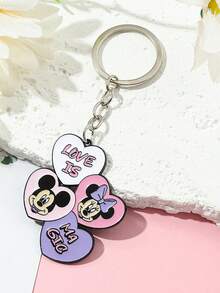 1pc Cartoon Mickey & Minnie Alloy Keychain, Cute & Fashionable Heart-Shaped "Love Is Magic" Bag Charm/Pendant, Suitable For Daily Wear Or As A Gift, Valentine's Day Gift - Multicolor - View 5