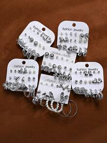 (NUEVO) Set de 2/36 piezas o Set de 1/18 piezas Elegante conjunto de aretes con diseños florales, lazos, geométricos, corazones y estrellas para mujeres, adecuado para vacaciones, fiestas, citas, uso casual, banquetes, diario, viajes, sesiones de fotos