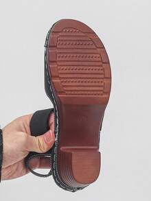 Plus Size 36-43 European & American Style Summer New Fashion Open Toe Plus Size Sandals, Slip-On Thick Heel Increased Height Ladies High Heel Sandals, Black & Brown - Black Matte - View 8