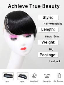 双夹式厚侧刘海假发 - 高温丝合成刘海，隐形牢固夹式设计，瞬间修饰脸型（黑色，1 件装） - 彩色 - 查看 9