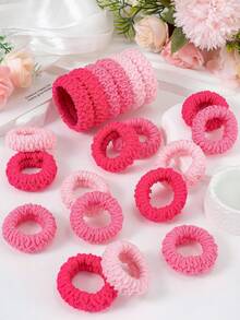 6/12个粉色加厚发圈，纹理纯色发绳，高弹耐用橡皮筋，基础韩式日常编发配饰 - 粉色 - 查看 4