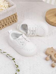 1pair Soft Sole Front Lace-Up Casual Walking Shoes For Infant Boys - White - View 6