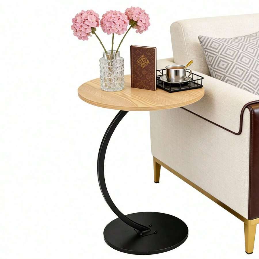 Mesa Auxiliar En Forma De C Para Sala, Mesas Laterales Redonda Para Sala, Mesita De Centro Mesita Auxiliar Minimalista Moderna, Para Sofás Y Camas, Espacio Pequeño, Dormitorio - Champán - Ver 1