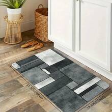 1pc Minimalist White And Gray Geometric Pattern Anti-Slip Rug,Soft & Durable, Easy To Clean Kitchen Mat, Rectangular Low-Pile Carpet For Living Room, Bedroom, Kitchen, Laundry Room, Bathroom - Multicolor - View 8