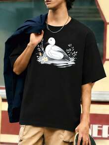 T-shirt décontracté grande taille à motif canard noir, confectionné dans un tissu de haute qualité, confortable et respirant, style streetwear hip-hop, imprimé artistique. - Noir - Voir 1
