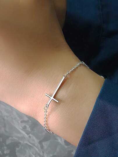GAGAFEEL 1件优雅时尚简约S925纯银光滑十字手链，适合女性日常佩戴和节日礼物