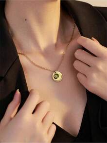 1pc Personalized Date Disc Necklace With Birthstone, Custom Text Birthstone Pendant Necklace Gift For Her, Engraved Coin Necklace, Anniversary Gift, Valentine's Day Gift, Graduation Gift, Christmas Gift, Birthday Gift - Multicolor - View 9