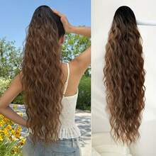 耐热合成纤维长波浪马尾辫，适合女性日常佩戴 - 有深棕色、黑色、蓝色、金色可选 - 彩色 - 查看 7