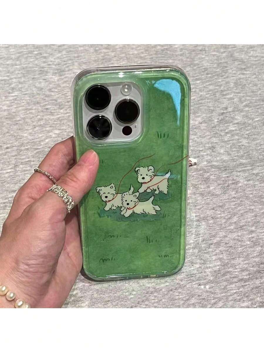Funda de teléfono de caramelo de gelatina verde con cachorro de pradera de dibujos animados corriendo, compatible con iPhone 17 Pro Max, 17 Pro, 16, 15, 17 Pro Max, 17 Air, 14 Pro, 13, 12, 11, 15, 16 Plus, cubierta protectora adorable - Verde - Ver 1