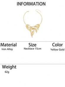 1件夸张优雅的树叶颈链，适合派对、宴会和日常佩戴 - 金黃色 - 查看 8