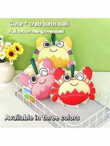 3-Color Crab Bath Sponge | Double-Sided Fine Mesh Sponge + Exfoliating Scrub, 2-In-1 Design, 3-Second Quick Lather, Deep Cleansing & Gentle Exfoliation, Hanging Loop For Easy Drying & Anti-Bacterial, Soft Cotton & Plant Fiber Filling, Cute Cartoon Design For Relaxing Bath Time - Multicolor - View 8