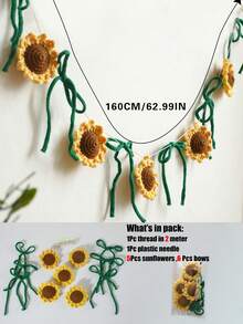 一套向日葵编织花环，波西米亚风墙面装饰花环，适用于客厅、卧室、公寓、宿舍、玄关、厨房、餐厅等家居装饰，配有绿色蝴蝶结，可爱花串装饰，轻盈编织悬挂花环，农舍风格墙面装饰，简约花卉悬挂饰品 - 彩色 - 查看 13