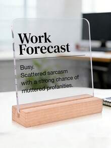 1pc Humorous Self-Deprecating Style Office Theme Acrylic Ornament Sign With Wooden Base, Funny Desk Sign, Interesting Colleague & Friend Gift, Suitable For Desktop, Office, Shelf, Rest Area Decoration - Multicolor - View 1
