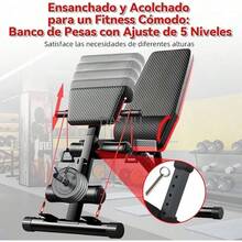 Ejercicio Multifuncional Ajustable con Banda de Resistencia y Almohadilla de Soporte de Mancuernas, Banco Pesas Multiposiciones Plegable para Entrenamiento en Casa, Gimnasio, Levantamiento de Pesas, Ejercicio y Entrenamiento de Cuerpo Completo - por defecto - Ver 3