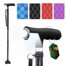 Bastn Plegable para Mujer con Dos Luces LED, bastn cudruple con Base Estable, Ligero y Ajustable - Negrotallado - Ver 1