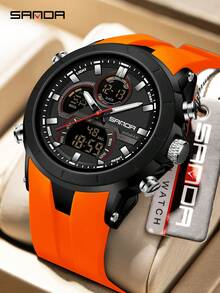 SANDA 6279 Men's Quartz Watch, Large Dial, Calendar, Luminous, Waterproof, Outdoor Sports Digital Watch - 橘色 - 查看 8