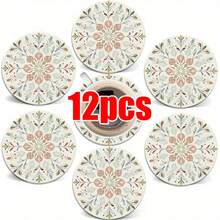 6pcs/Set Bohemian Floral Pattern Round Wooden Coasters, Decorative Drink Coasters For Beverages, Wine And Beer, Home And Party Decor, Great Housewarming Gift, Coffee Table Decoration | Bohemian Style | Wooden Coasters, Available In 1 Set, 2 Sets Or 3 Sets - White - View 14