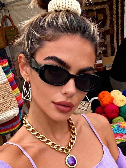 1 Pair Classic Oval Thick Frame Fashion Sunglasses For Women And Men, Suitable For Vacation, Travel, Sports Style, Driving, Holiday Outfits, Beach, Music Festivals, Outings, Summer Accessories, Vacation, Family Outings, Golf, Hiking, Elegant Attire, Street Style Accessories