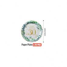 Set di piatti, tovaglioli, bicchieri usa e getta con foglie verdi su sfondo bianco per 25 invitati, adatto per compleanni, matrimoni, feste a tema, picnic in famiglia - Multicolore - Visualizzare 11