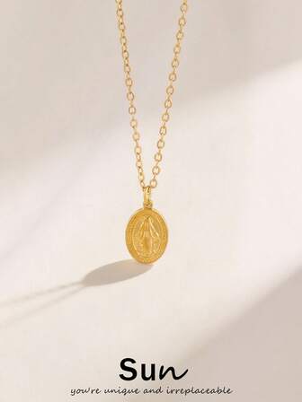 1pc Stainless Steel Virgin Mary Pendant Necklace, Fashionable Gold-Tone Religious Small Pendant Necklace, Women Jewelry