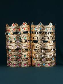 Corona dorada vintage estilo barroco, accesorio unisex para cumpleaños de adultos, boda, fiesta, actuación, novia, tiara, coronas, corona de disfraz, guirnalda para el cabello, corona de flores - 107T - Ver 2