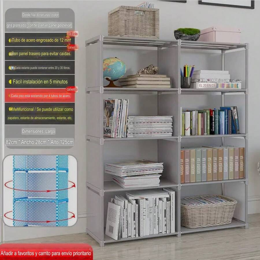 Estantería de almacenamiento de suelo económica, simple, multicapa, a prueba de polvo, para uso doméstico, estantería con cajones - Gris Claro - Ver 1
