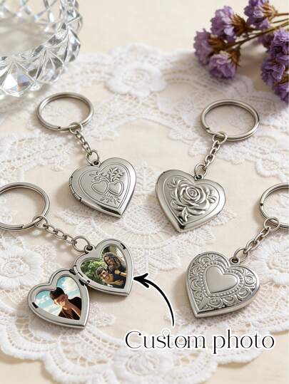 1 قطعة سلسلة مفاتيح بشكل قلب مخصص، مناسبة للصديق/الصديقة، الأزواج والأصدقاء. مثالية كتذكار، لصور الزفاف المخصصة، صور السفر، وهدايا سلاسل المفاتيح الأخرى.