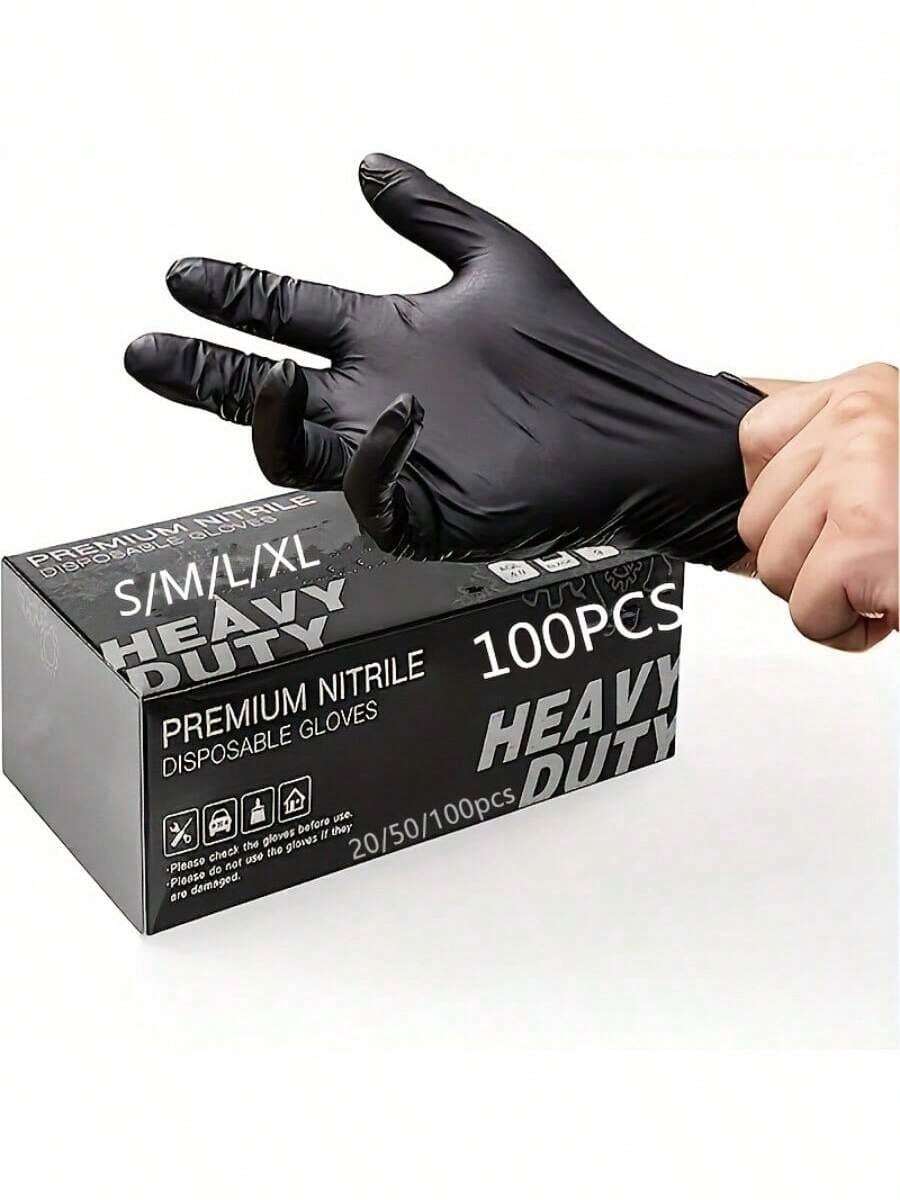 100 PCS, Free Shipping, Black/Blue Nitrile Gloves, Durable And Waterproof, Ideal For Bathroom Cleaning, Tattooing, Outdoor Car Washing, Kitchen Cleanup, And Hair Salons. Non-Medical Hand Gloves - 黑色(L) - 查看 1