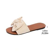 女士蝴蝶结沙滩拖鞋，休闲舒适的罗纹面料，轻便不累脚，百搭的套脚凉鞋，可搭配连衣裙 - 白色 - 查看 10