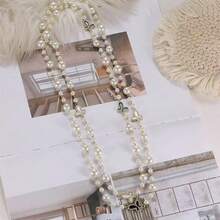 1pc Fully Rhinestone & Pearl Decor Long Necklace, Fashion Versatile Sweater Chain, Suitable For Dress, Suit, Party, Evening Wear - Multicolor - View 17