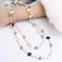 1pc Fully Rhinestone & Pearl Decor Long Necklace, Fashion Versatile Sweater Chain, Suitable For Dress, Suit, Party, Evening Wear - Multicolor - View 7