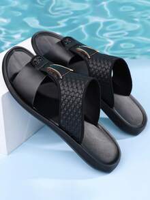 Dép xăng đan mùa hè thời trang mới cho nam cỡ lớn, chất liệu giả rơm, có khóa cài, kiểu dáng Ả Rập. - màu đen - Xem 2