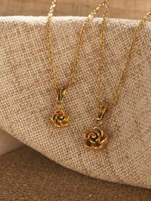 1 pièce Collier pendentif fleur de camélia en acier inoxydable, collier charm floral élégant, chaîne clavicule couleur or, cadeau pour maman, femmes - Doré - Voir 4