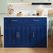 Kitchen Island Measuring 120x60x91 Cm With Adjustable Shelves, Metal Handles, Towel Rack And Bar Area, Suitable For Apartments, Kitchens And Similar Rooms. - Blue - View 4