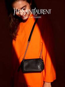 Yves Saint Laurent Black Square Chain Bag, Classic Logo Design, DIY Handmade Transformation, Retro High-End Underarm/Shoulder Bag, Luxurious Women Handbag - Black - View 9