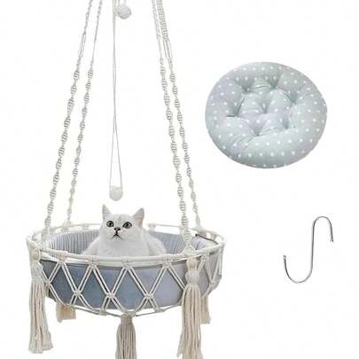 Colchoneta para gatos, Colchoneta para gatos estilo Boho con borla, con cojín y gancho, Decoración para el hogar suave y cómoda