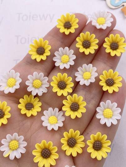 30Pcs 12mm Random Mixed Resin Carnation Flower Flatback Flower Rhinestone Gem Scrapbook Wedding Ornament Applique DIY Accessories Crafts