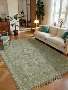 1 pieza Alfombra de área con patrón vintage verde, estilo bohemio, material de terciopelo suave y cómodo, fácil mantenimiento, impermeable y anti-manchas, con respaldo antideslizante, adecuada para entrada, dormitorio, sala de estar, baño, cocina, comedor, oficina, decoración de habitación, celebración festiva - Verde - Ver 18